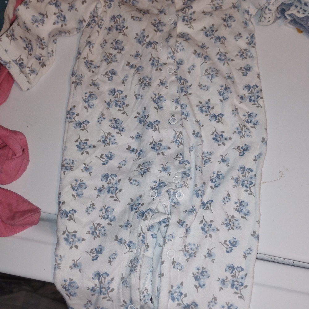 Charming Floral Kids Footie in Blue and White